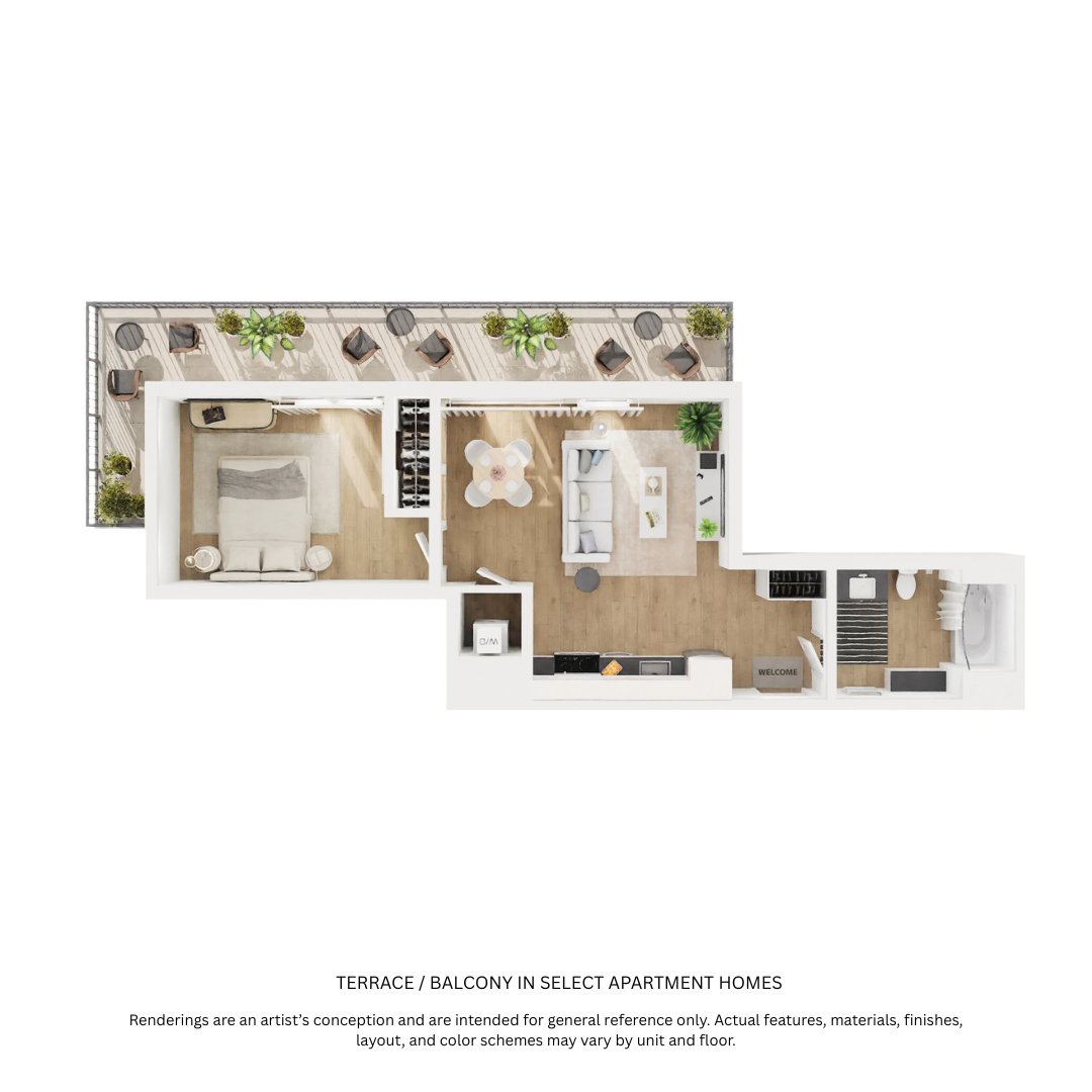 Floor plan for 1 bed, 1 bath, 560 sqft